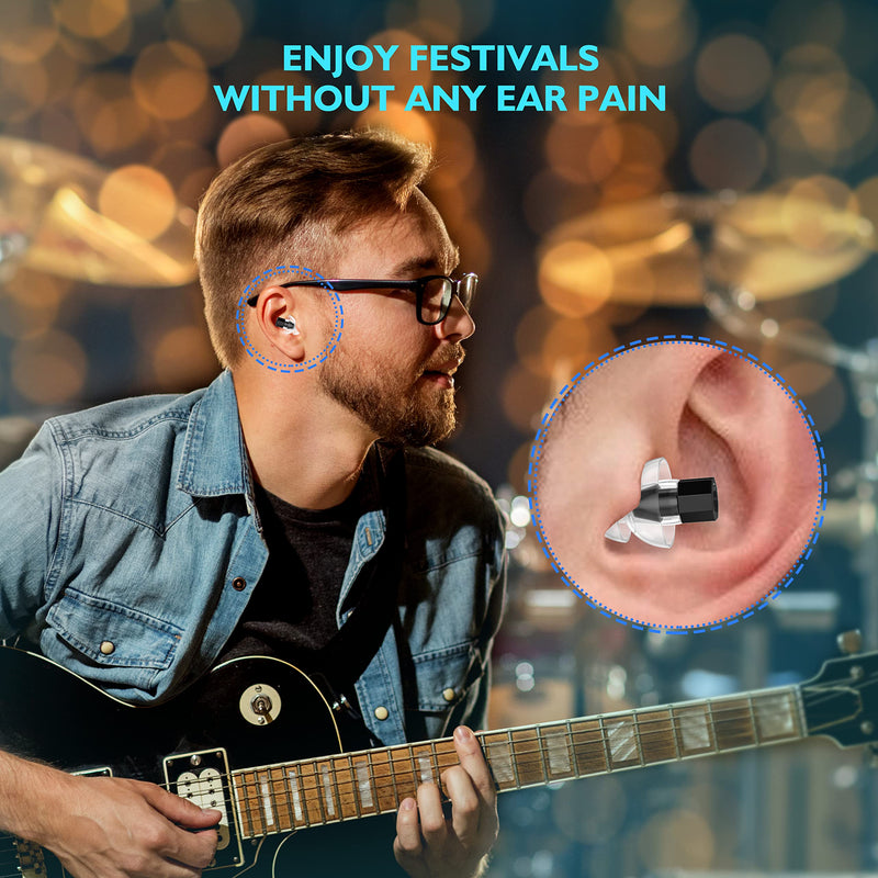 [Australia] - High Fidelity Earplugs - Comfortable, Reusable Silicone Ear Plugs with Cord for Snoring, Shooting Range, Concerts, Travel. 30db Noise Canceling Protects Hearing for Men & Women. Stylish Black 