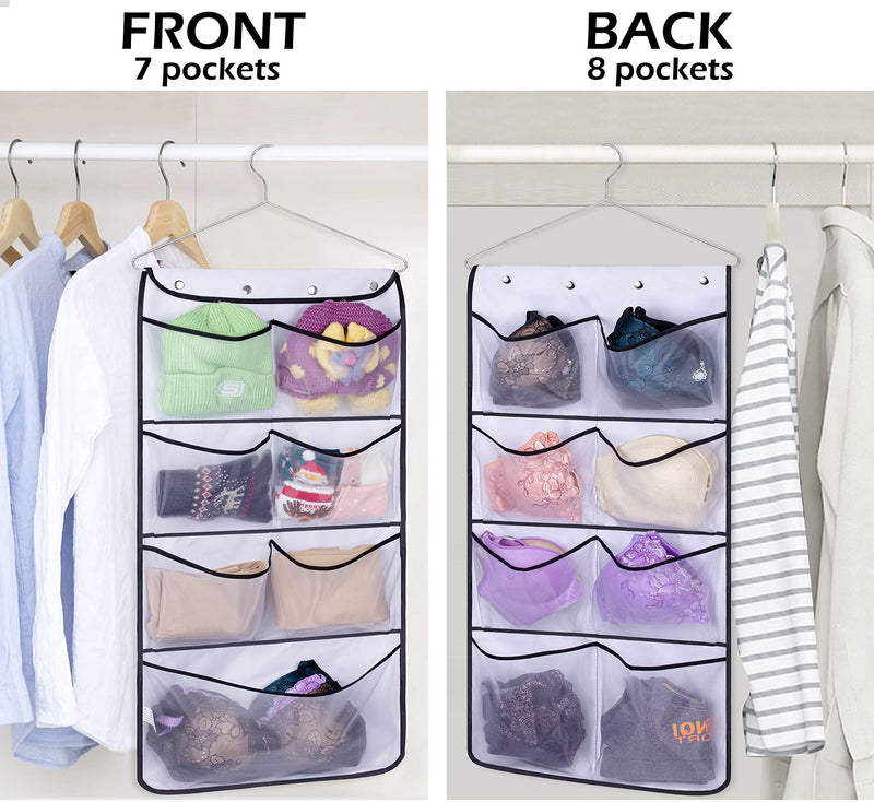 [Australia] - MISSLO Durable Hanging Closet Double Sided Bra Stocking Clothes Socks Organizer 15 Large Mesh Pockets, White 