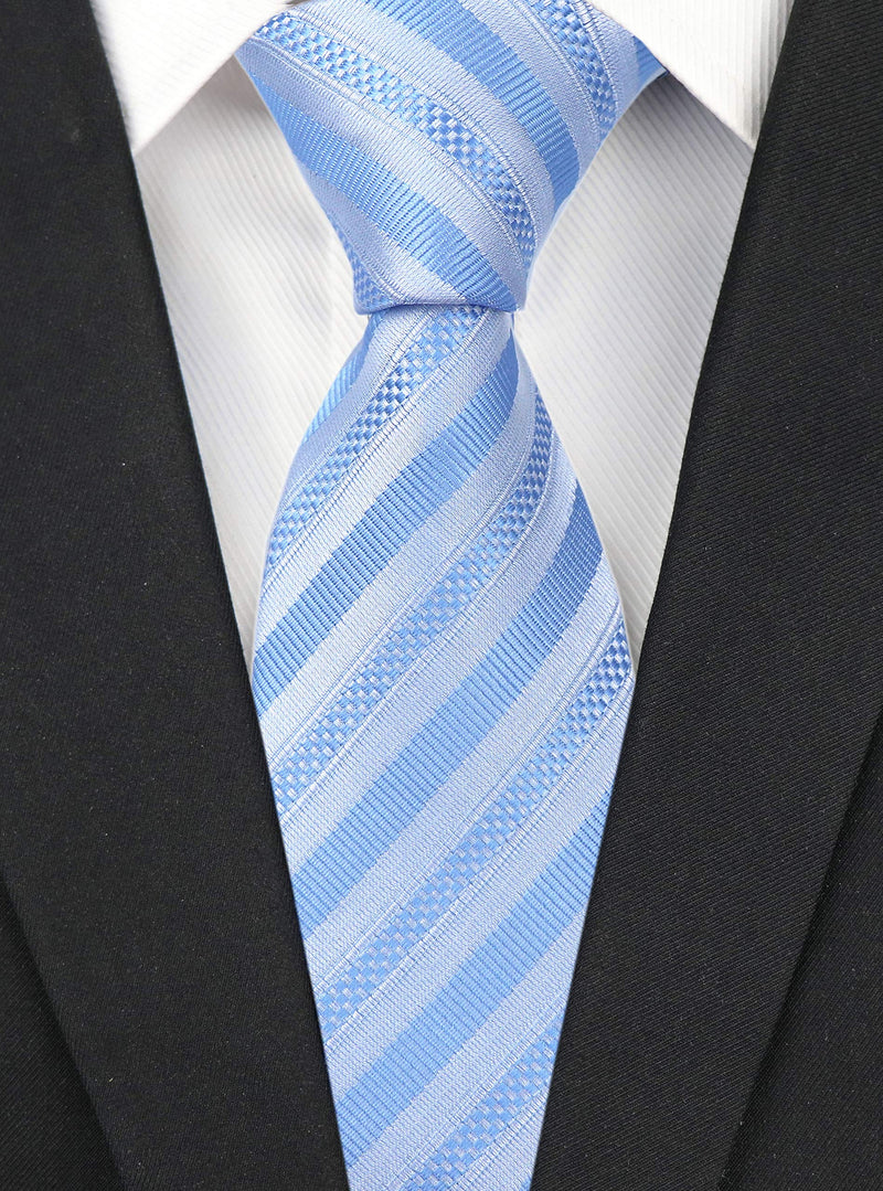 [Australia] - Secdtie Men's Classic Stripe Jacquard Woven Silk Tie Formal Party Suit Necktie Blue One Size 