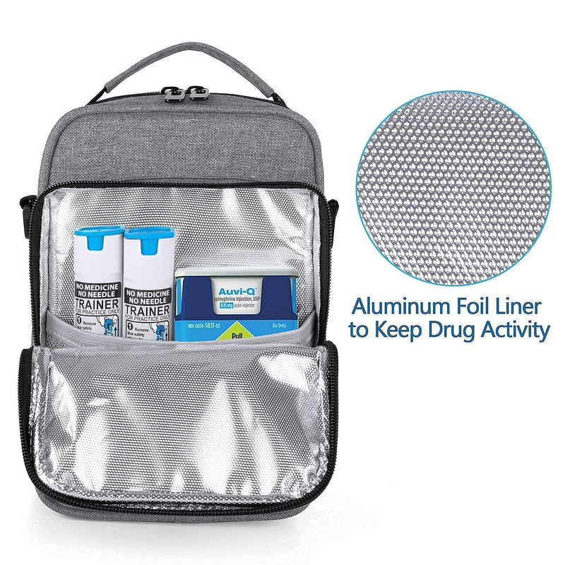 [Australia] - CURMIO Epipen Carrying Bag with Shoulder Strap, Double Layers Epipen Case for 2 EpiPens, Auvi-Q, Syringes, Vials, Nasal Spray (Bag, Only, Patented Design) 