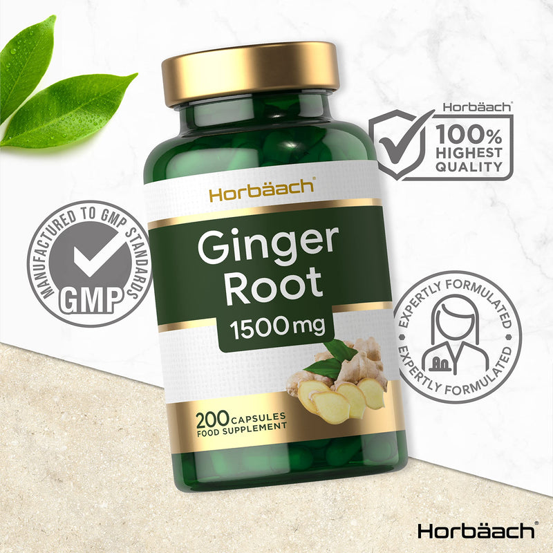 [Australia] - High Strength Ginger Root 1500mg | 200 Powder Capsules | Zingiber Officinale - Natural Herbal Extract (3+ Months Supply) Non-GMO Tablets, Gluten Free Supplement 