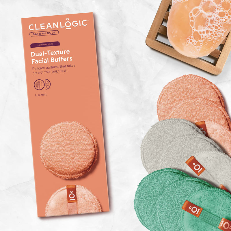 [Australia] - Cleanlogic Bath and Body Exfoliating Dual-Texture Facial Pads, Make Up Remover, Assorted Colors, Assorted Colors, 9 Count 3 Count Bath And Body - Facial Pads 