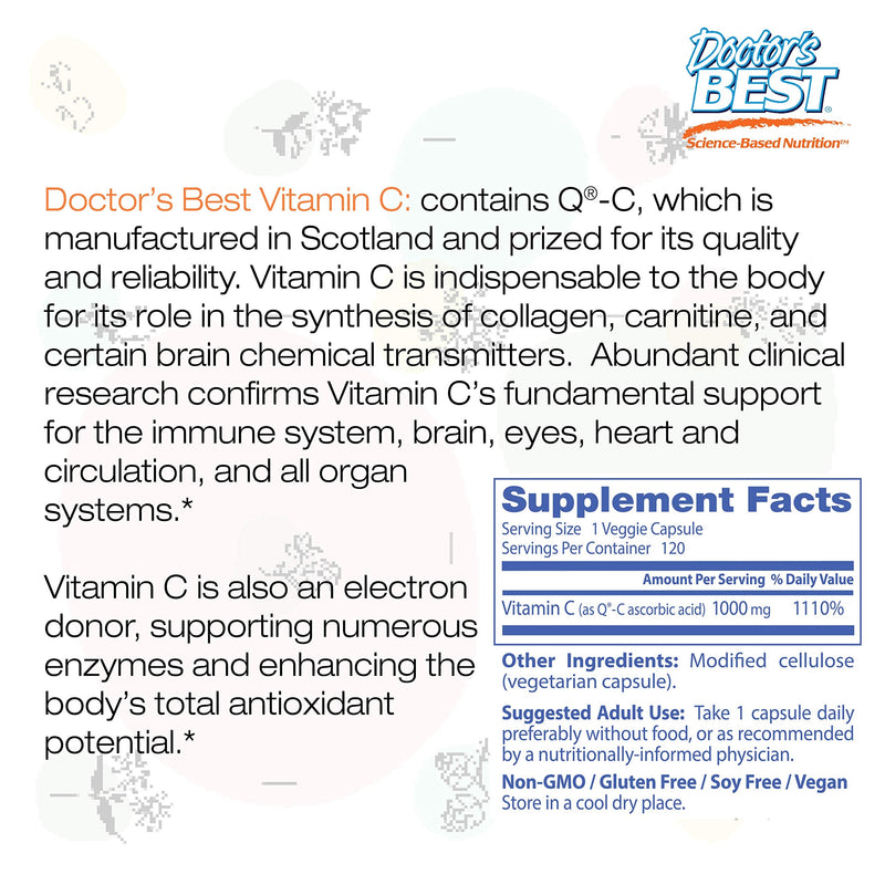 [Australia] - Doctor's Best Vitamin C with QualiC 1000 mg NonGMO Vegan Gluten Free Soy Free Sourced from Scotland Veggie Caps, 120 Count 120 Count (Pack of 1) 