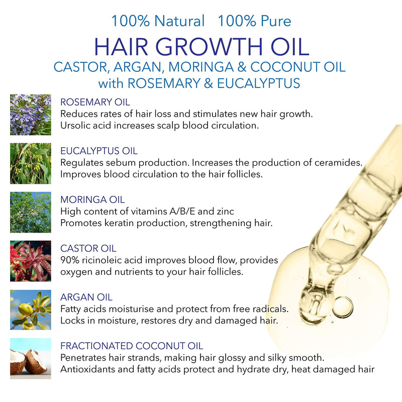 [Australia] - HAIR GROWTH OIL - CASTOR, ARGAN, MORINGA & COCONUT OIL with ROSEMARY & EUCALYPTUS - 100 ml by Fine Line Apothecary. 100% Pure Natural Oils to Promote Hair Growth. Repairs, Nourishes Dry Damaged Hair. 