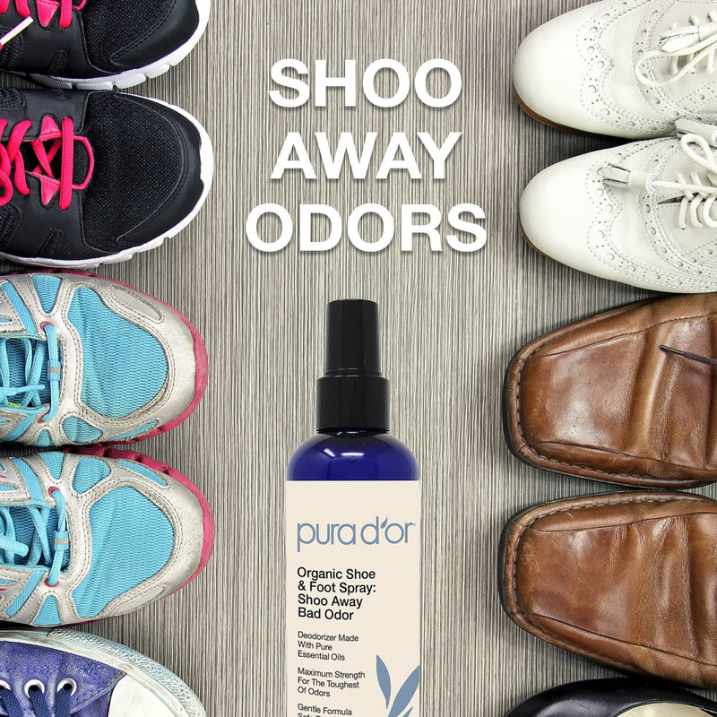 [Australia] - PURA D'OR Organic Shoe & Foot Odor Eliminator Spray (8oz) Deodorizes & Removes Bad Smells with Eucalyptus, Peppermint, Tea Tree, Lemongrass Essential Oil, Maximum Strength (Packaging may vary) 