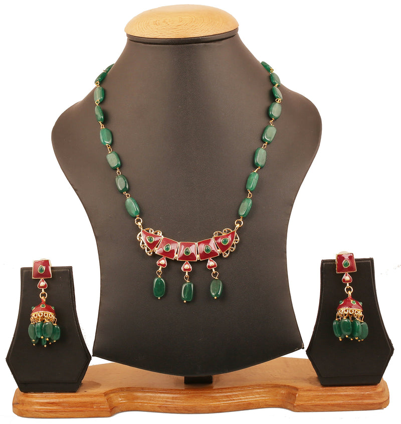 [Australia] - Touchstone "Royal Meena Collection Indian Bollywood Traditional Elite Class jadau Meenakari Enamel Faux Emerald/Onyx Designer Jewelry Necklace Set for Women in Gold Tone 