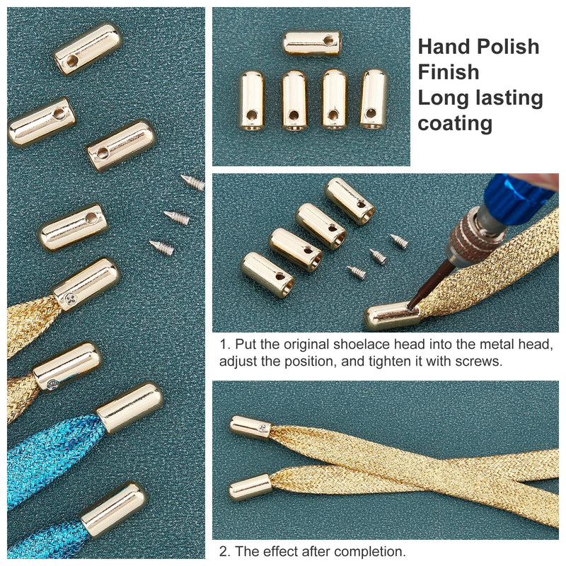 [Australia] - PandaHall 32 Sets Screws Shoelace Aglets Tips Light Gold Seamless Metal Shoelace Tips Aglets Alloy Shoelace Tips Cords End for Sneakers, Hoodies, Bungee Cords, Laces 