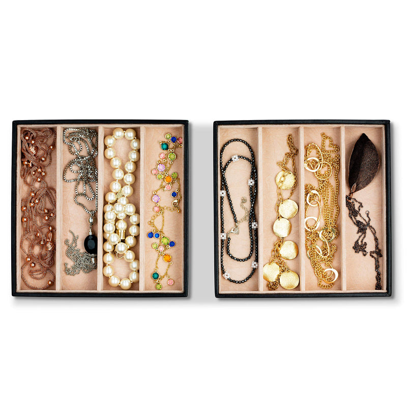 [Australia] - Glenor Co Jewelry Organizer Tray - Set of 2 - Stackable 8 Slots Jewelry Storage Trays - Display on Dresser or Drawer - for Necklace & Bracelet - Compatible with Other Glenor Trays - Black 