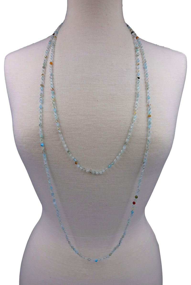 [Australia] - MGR MY GEMS ROCK! Petite Natural Agate Stone Beaded Hand Knotted Light Weight Endless Infinity Long Or Multi-Layer Necklace, 70-Inch Long Approx. Blue agate 