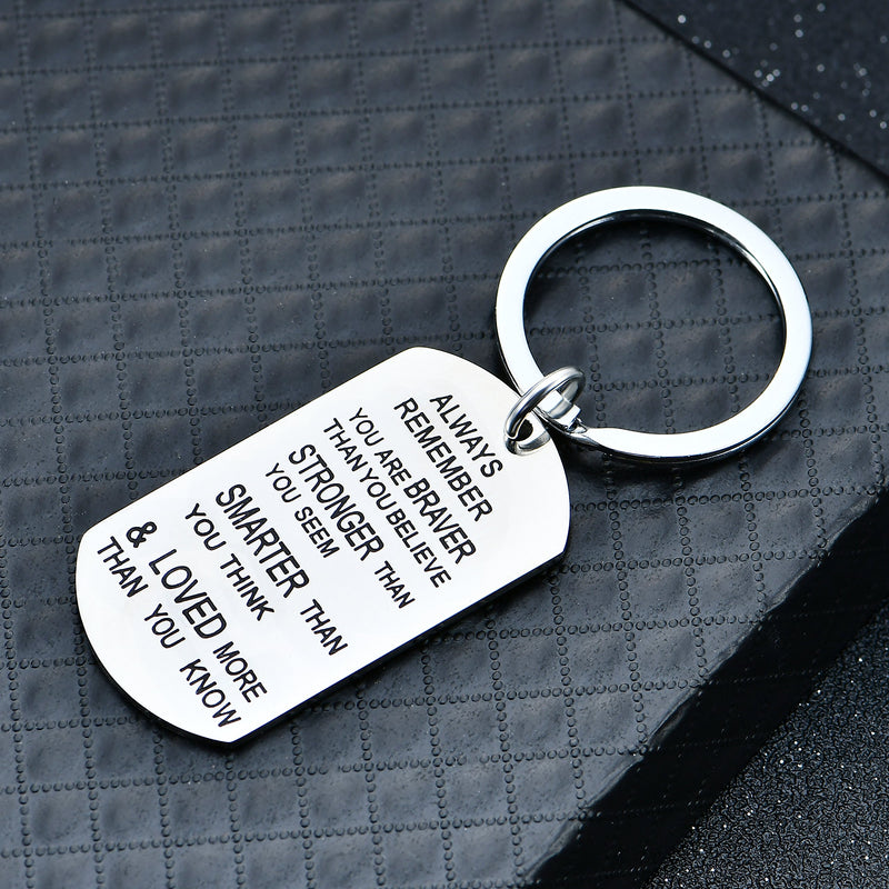 [Australia] - Stainless Steel Key Chain Ring You are Braver Stronger Smarter Than You Think Pendant Family Friend Gift (Stainless Steel) Stainless Steel 