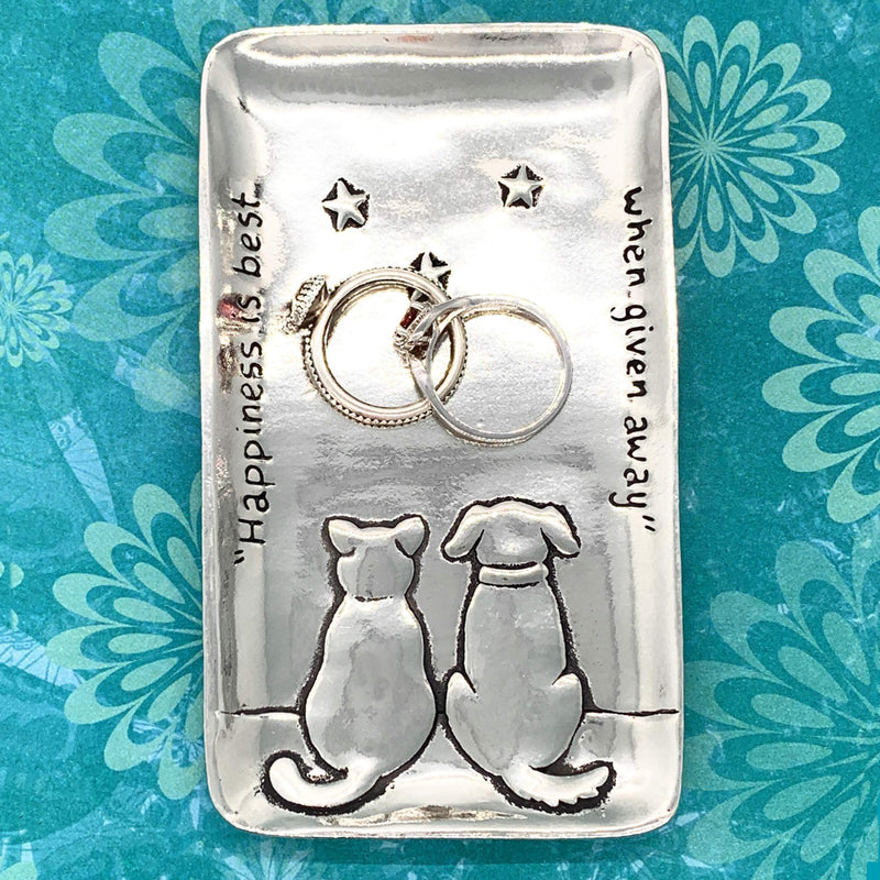 [Australia] - Basic Spirit Pewter Cat & Dog Small Tray Trinket Dish Ring Holder Gift Box 