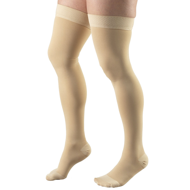 [Australia] - Truform 20-30 mmHg Compression Stockings for Men and Women, Thigh High Length, Dot Top, Closed Toe, Beige, Large Large (1 Pair) 