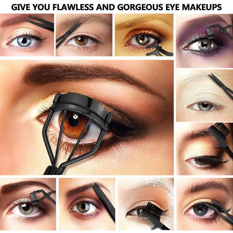 [Australia] - 48 Pieces Eyelash Curler Makeup Tools Set, include Mini Eyelash Curler Kit, Eyebrow and Eyelash Extension Tweezers, Eyelash Eyebrow Brush Comb and Eyelashes Scissors, Silicone Refill Pads (Black) 