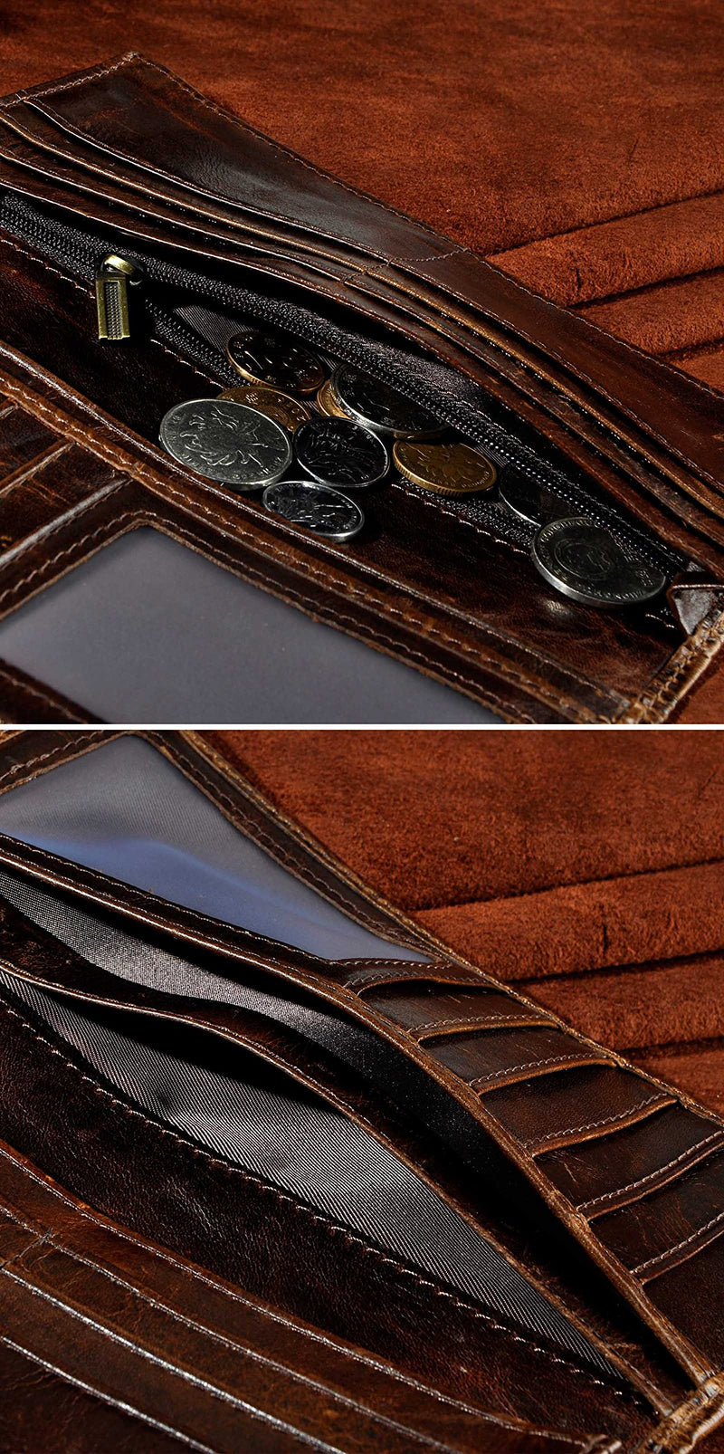 [Australia] - Le'aokuu Unisex Genuine Leather Bifold Checkbook Organizer Wallet Purse Tiger Embossed Coffee 