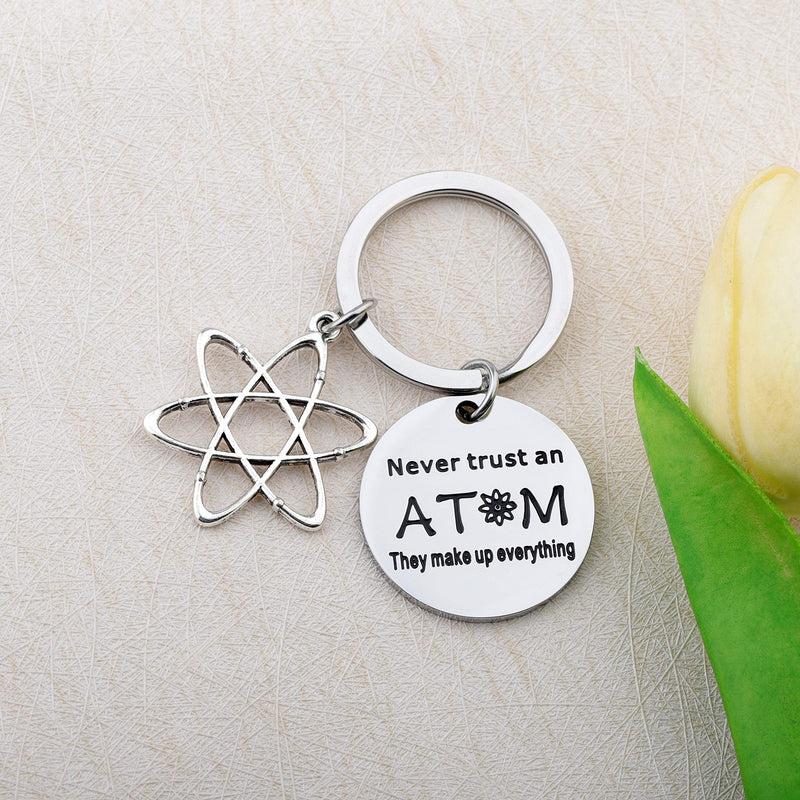 [Australia] - FUSTMW Atomic Science Symbol Keychain Never Trust an Atom They Make Up Everything Chemistry Scientist Physicist Chemist Teacher Gift Science Lovers Jewelry Gift silver 