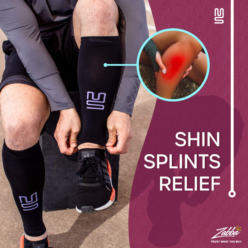 [Australia] - Modetro Sports Calf Support - Large, Calf Compression Sleeve 1 Pack for Men and Women - Leg Sleeves for Sports, Running, Flights, and Shin Splints - Black L ( 1 Pair ) 