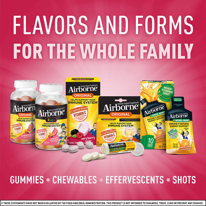 [Australia] - Airborne 1000mg Vitamin C with Zinc Effervescent Tablets, Immune Support Supplement with Powerful Antioxidants Vitamins A C & E - (30 count box), Very Berry Flavor, Fizzy Drink Tablets, Gluten-Free 