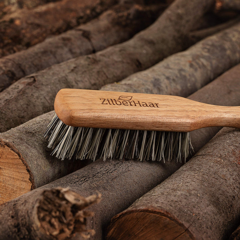 [Australia] - ZilberHaar - Regular Vegan Beard Brush - Stiff Natural Bristles, Mexican Tampico Fiber and Oiled Walnut Wood - Animal-Free Beard Grooming Brush for Men - Made in Germany 