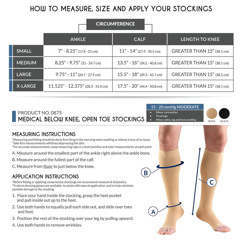 [Australia] - Truform 15-20 mmHg Compression Stockings for Men and Women, Knee High Length, Open Toe, Beige, Large Large (1 Pair) 