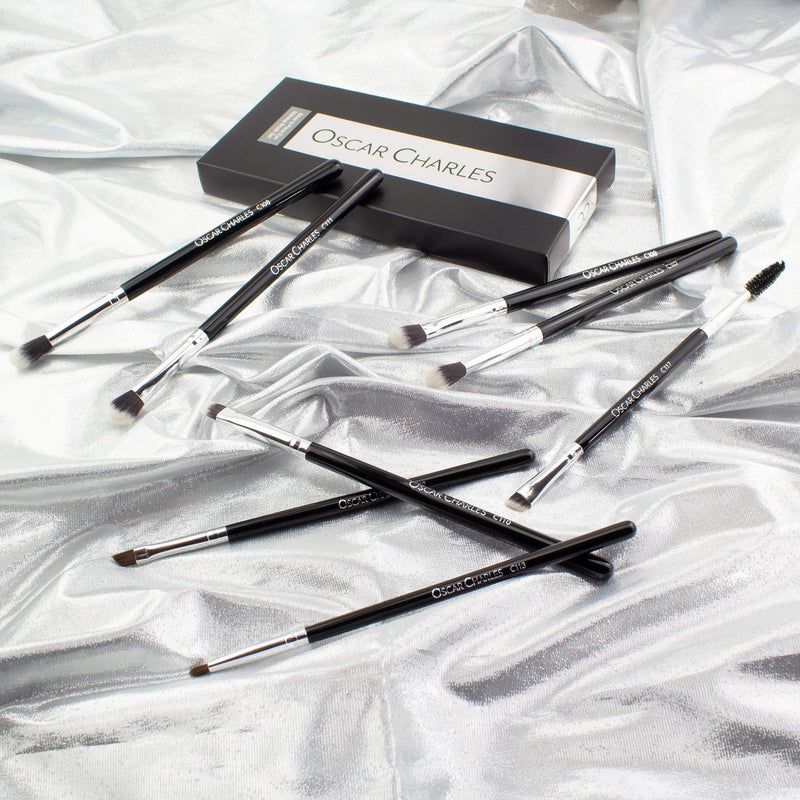 [Australia] - Oscar Charles 8-Piece Professional Eye Makeup Brush Set with Soft Blending Brushes, Eyeshadow Brushes, and Eyebrow Brushes - Silver 