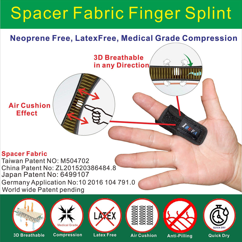 [Australia] - IRUFA, FS-OS-11, 3D Breathable Fabric Finger Splint, Stabilizer Brace Wrap Support for Trigger Broken, Curved Bent Mallet Locking Finger, Dislocation, Straightener, , Pain Relief Black, One PCS 