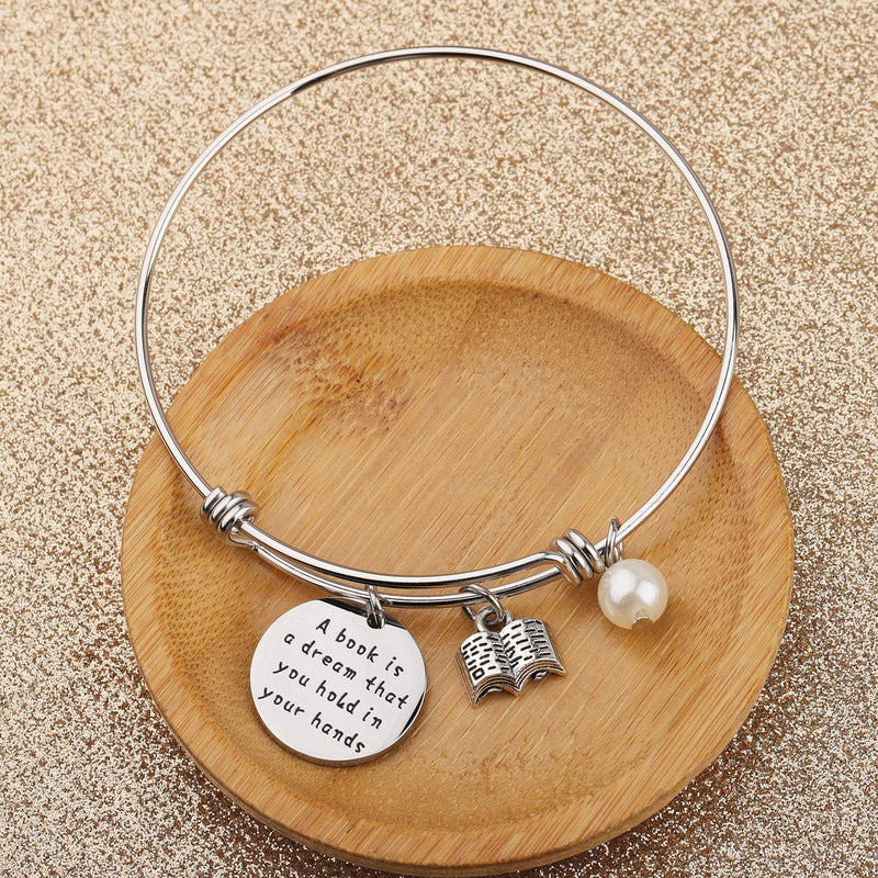 [Australia] - LQRI A Book Is A Dream You Hold In Your Hands Keychain Book Lover Book Club Keychain Librarian Gift Bookworm Gift (bangle bracelet) 