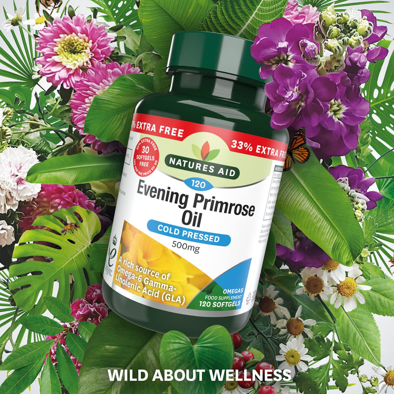 [Australia] - Natures Aid Evening Primrose Oil, 500 mg, 120 Softgels (Pure Cold Pressed Evening Primrose Oil, Omega-6 Gamma Linolenic Acid, Made in the UK) 120 Count (Pack of 1) 