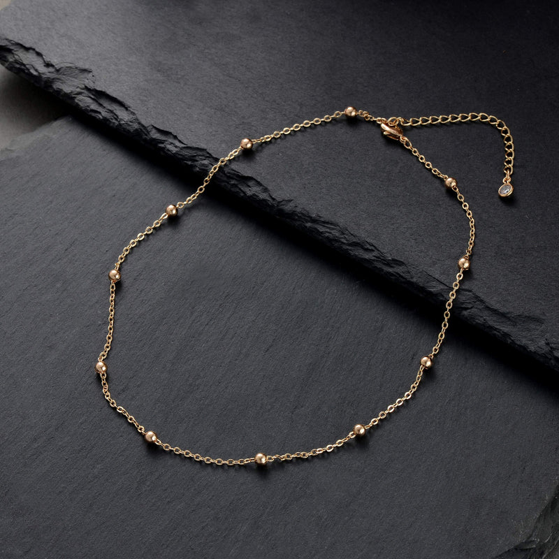 [Australia] - Gold Dainty Heart/Pearl/Cross Choker Necklace,14K Gold Plated Tiny Delicate Bead Link Wave Chain Minimalist Choker Necklace for Women bead GD 