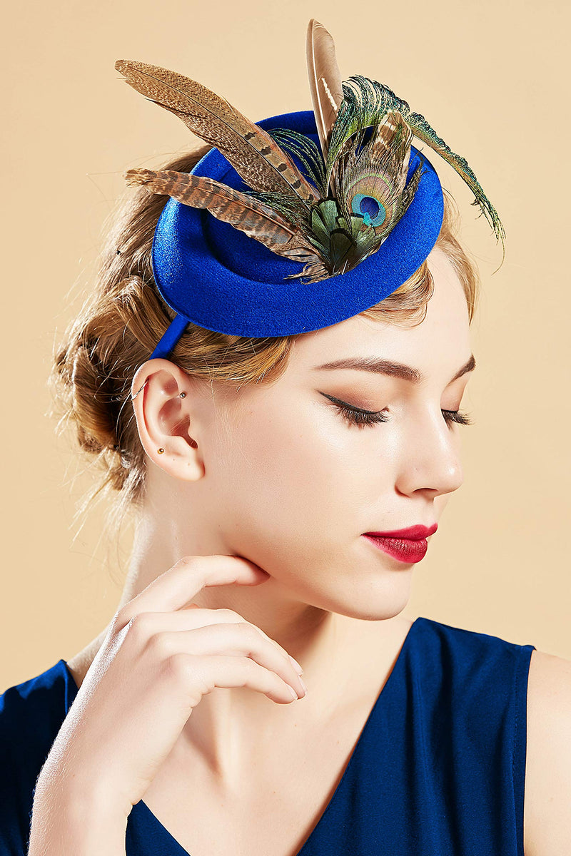 [Australia] - BABEYOND Fascinators Hat Derby Pillbox Hat Cocktail Tea Party Feather Headband Royal Blue 