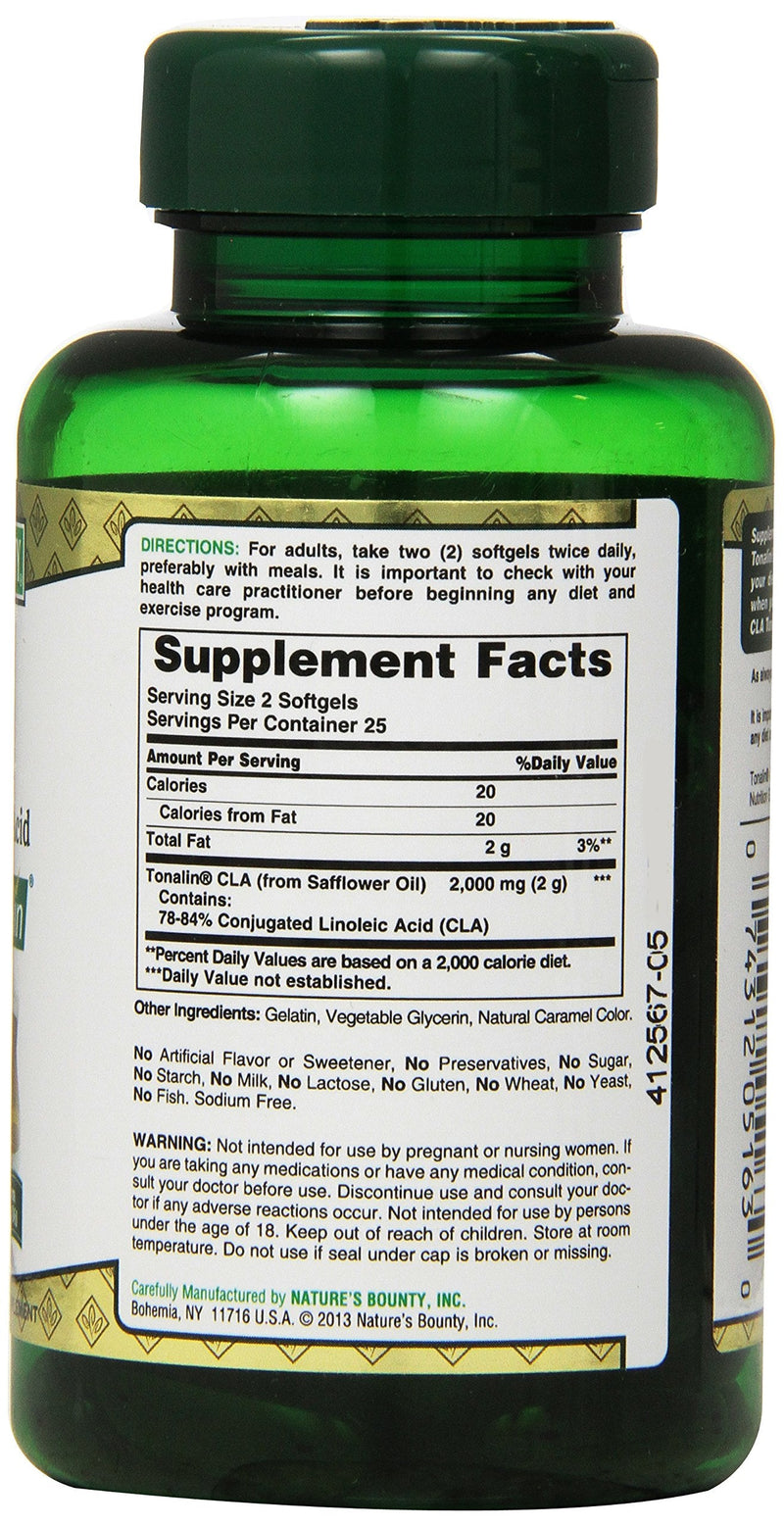 [Australia] - Nature's Bounty Tonalin Pills and Dietary Supplement, Diet and Body Support, 1000 mg, 50 Softgels 
