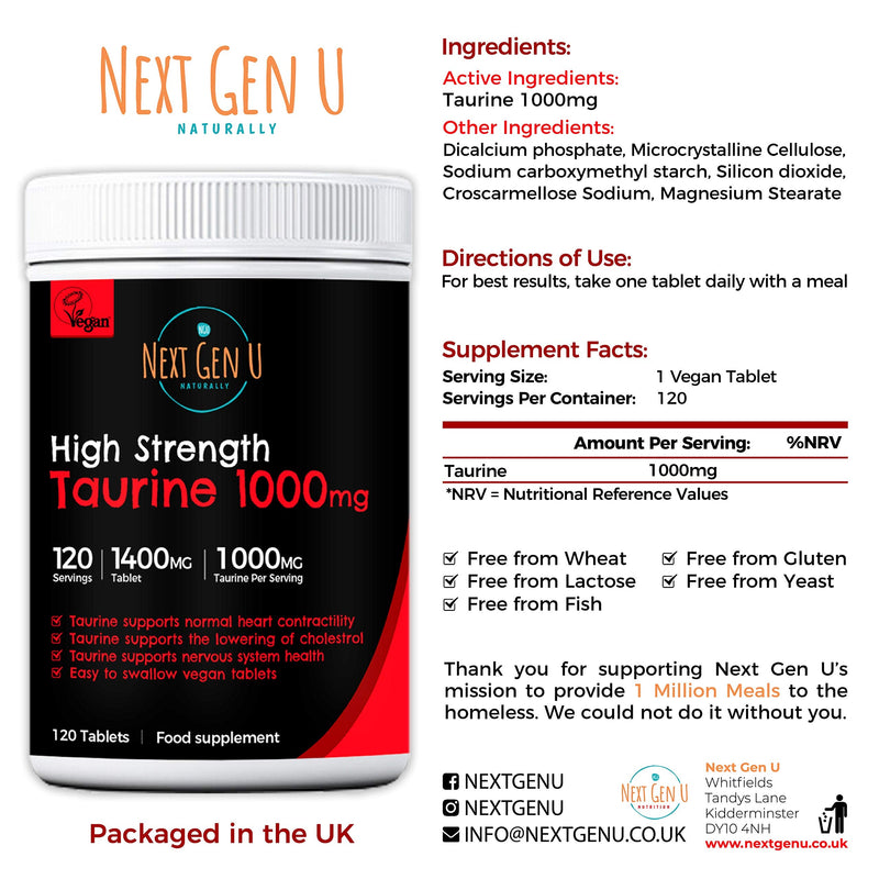 [Australia] - Taurine 1000mg Tablets – 120 High Strength Vegan Taurine Tablets | Promote Optimal Absorption and Assimilation | Supports Nervous System & Visual Functions | Additives Gluten Free 