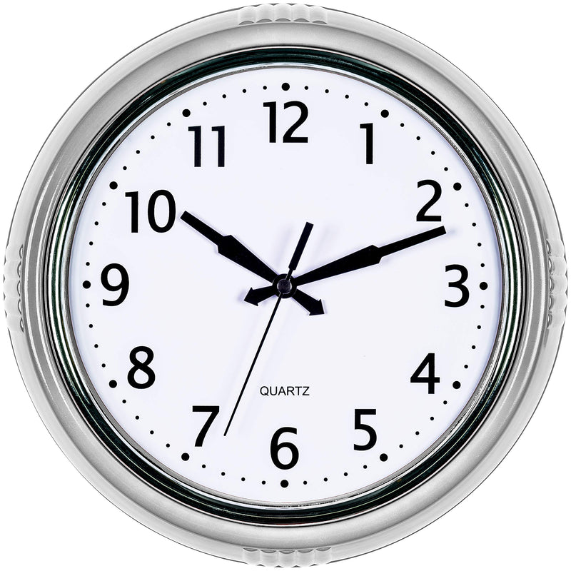 [Australia] - Bernhard Products Retro Wall Clock 9.5 Inch Silver Kitchen 50's Vintage Design Round Silent Non Ticking Quality Quartz Battery Operated for Home/Office/Kitchen/Living Room/School Classroom 
