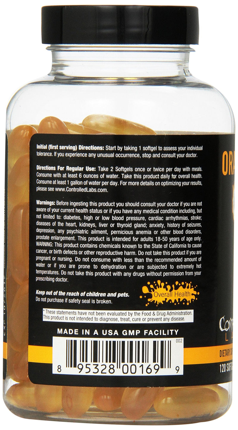[Australia] - Orange Oximega Fish Oil Supplement 120 Softgels by Controlled Labs, EPA and DHA, 2000mg Omega- 3 Fatty Acids, Citrus-Flavor, Burpless Softgels for General Health and Cardiovascular Support 