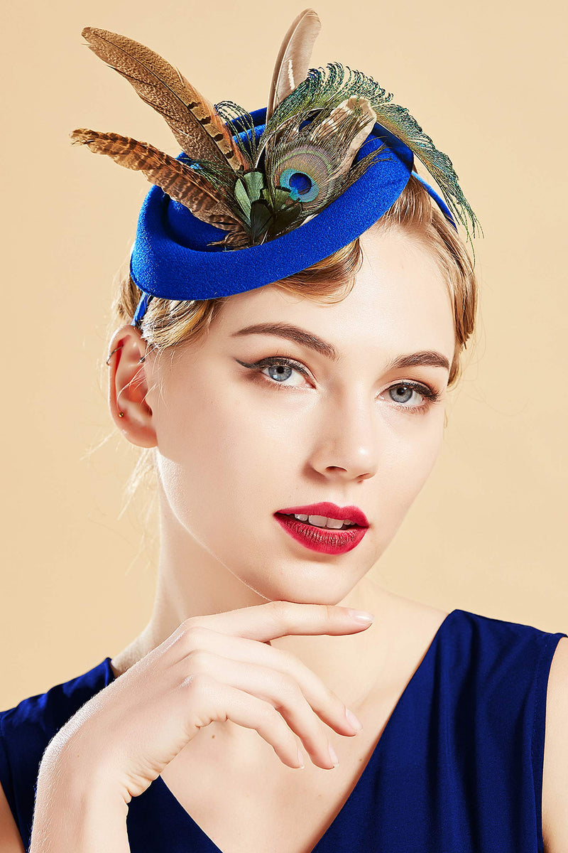 [Australia] - BABEYOND Fascinators Hat Derby Pillbox Hat Cocktail Tea Party Feather Headband Royal Blue 