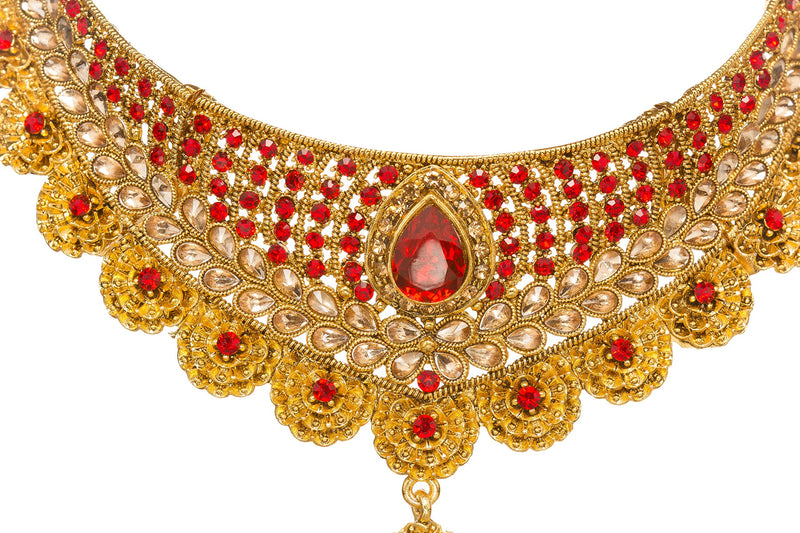 [Australia] - Bindhani Women's Indian Jewelry Simple Bridal Bridemaids Party Wear Crafted Brides Gold Plated Kundan Polki Red Choker Necklace Earrings Tikka Fashion Bollywood Style Jewellery Set for Wedding Style 1 