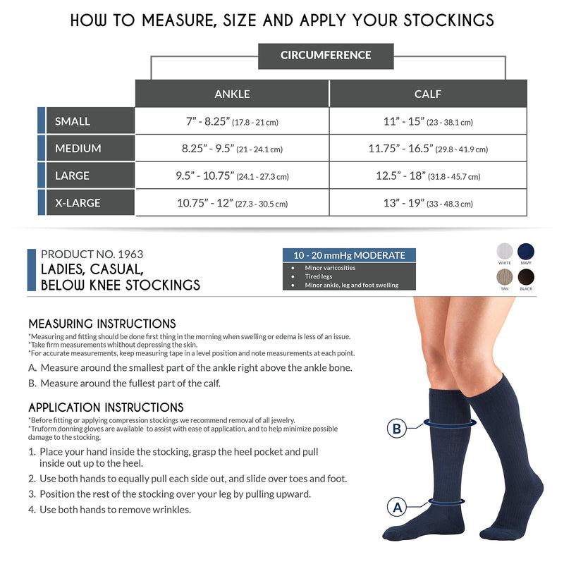 [Australia] - Truform Compression Socks, 10-20 mmHg, Ladies Gym Socks, Knee High Over Calf Length, White, X-Large X-Large (1 Pair) 