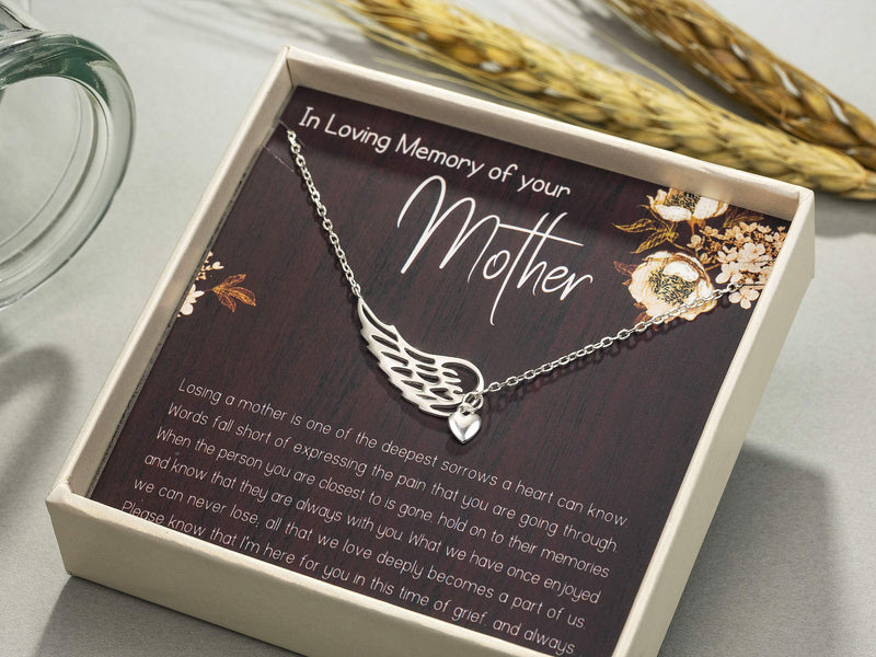 [Australia] - RareLove Sympathy Gifts for Loss of Mother,Bereavement Condolence Gifts,Remembrance Gifts,925 Sterling Silver Angel Wing Heart Pendant Necklace,Sorry for Your Loss Gift Memorial Gifts 