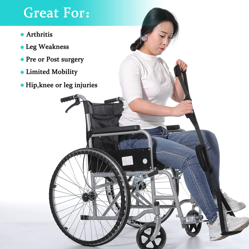 [Australia] - Fanwer 35-44 Inch Long Leg Lifter Strap - Multi-Loop Adjustable, Padded Handgrips & Soft Foot Pad, Hip & Knee Replacement Surgery, Rigid Foot Loop & Hand Grip, Mobility Aids for Wheelchair, Car, Bed 1 Count (Pack of 1) 