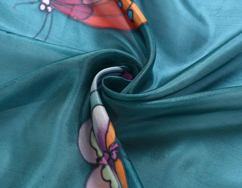 [Australia] - Invisible World Women's 100% Silk Scarf-Butterfly Teal 