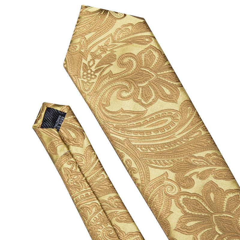 [Australia] - Barry.Wang Silk Tie and Pocket Square Set for Men Paisley Necktie Cufflinks Set A-a Gold Set 