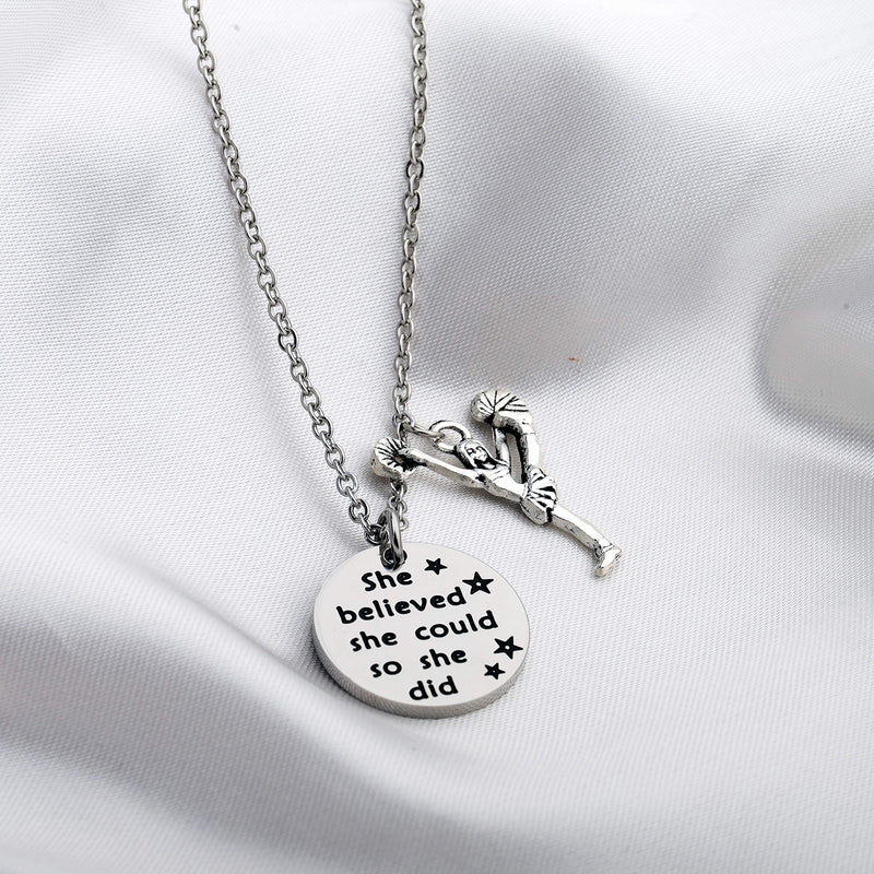 [Australia] - FUSTYLE Cheer Charm Necklace She Believed She Could So She Did Cheerleaders Jewelry Cheer Team Inspirational Gift silver 