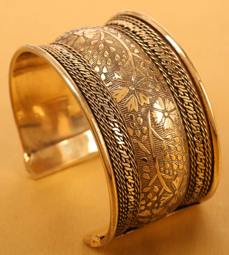 [Australia] - Touchstone Indian Bollywood Desire Brass Handcrafted Hammered Stylish Look Thick Wrist Enhancer Designer Jewelry Cuff Bracelet in Antique for Women Antique Gold 4 