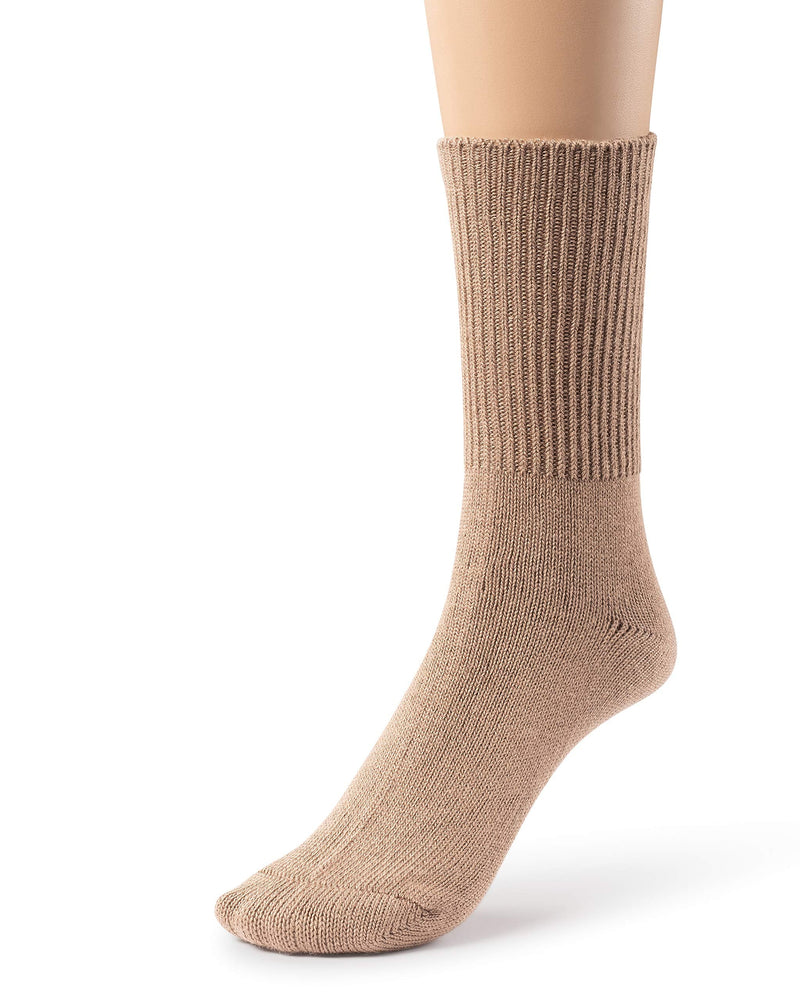 [Australia] - Silky Toes 3 or 6 Pack Men’s Bamboo Diabetic Seamless Soft Non-Binding Crew Socks, Also Available In Plus Sizes 13-15 Khaki- 3 Pairs 