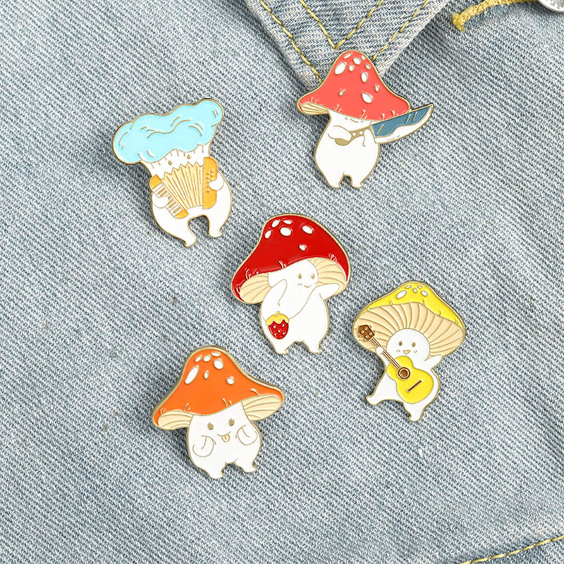 [Australia] - Enamel Pin Brooches Cute Mushroom Lapel Badge Cartoon Plant Enamel Pin Set for Backpack Cloths Hats Funny Button Pins Jewelry Set 5pcs 