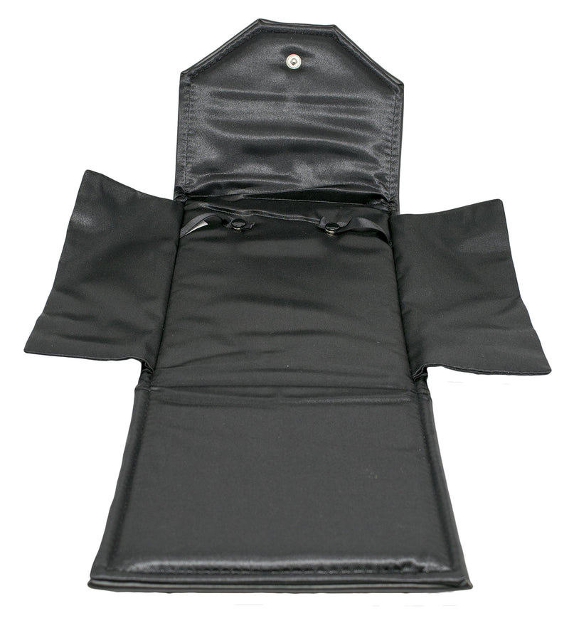 [Australia] - Novel Box Premium Large Black/Black Stitched Leatherette Pearl/Omega Necklace Folder + Custom NB Pouch Large: 8X6 