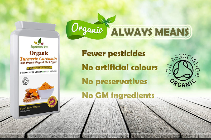 [Australia] - Organic Turmeric Curcumin with Organic Ginger & Black Pepper 120 Capsules | Highest Potency Tumeric Supplement | Soil Association Certified 