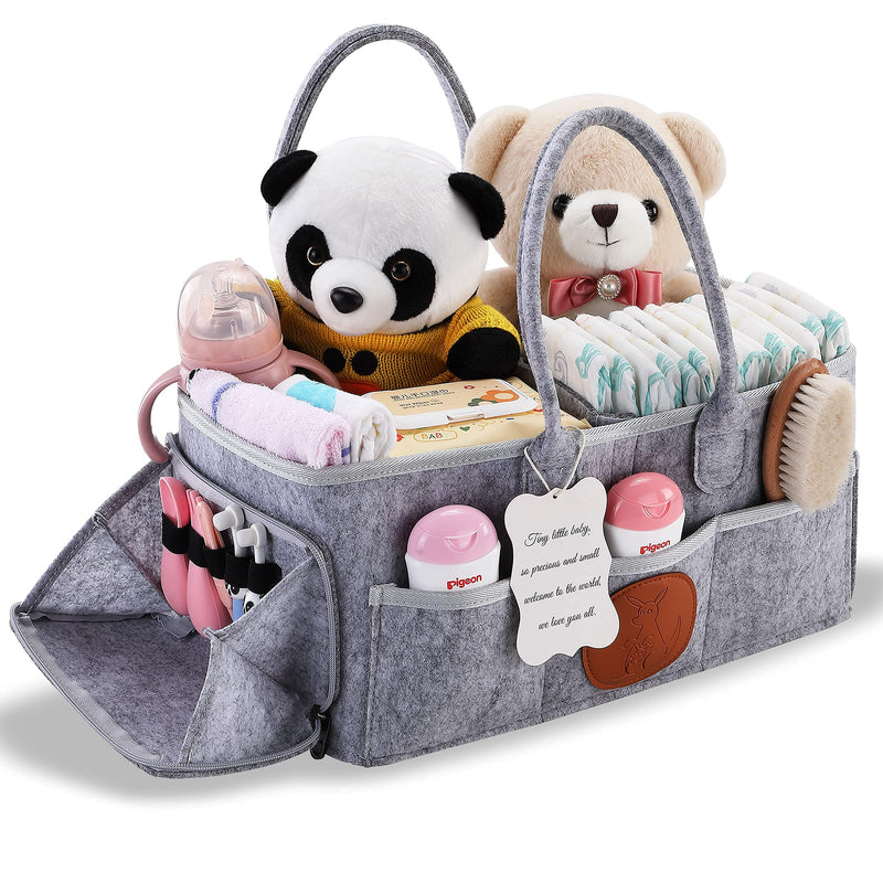 [Australia] - Junior's Cart - Baby Nappy Caddy Organizer - Baby Storage Caddy with Handle | Premium Quality with Zipper Pocket | Portable Nursery Storage Diaper Caddy Organiser (Grey) 