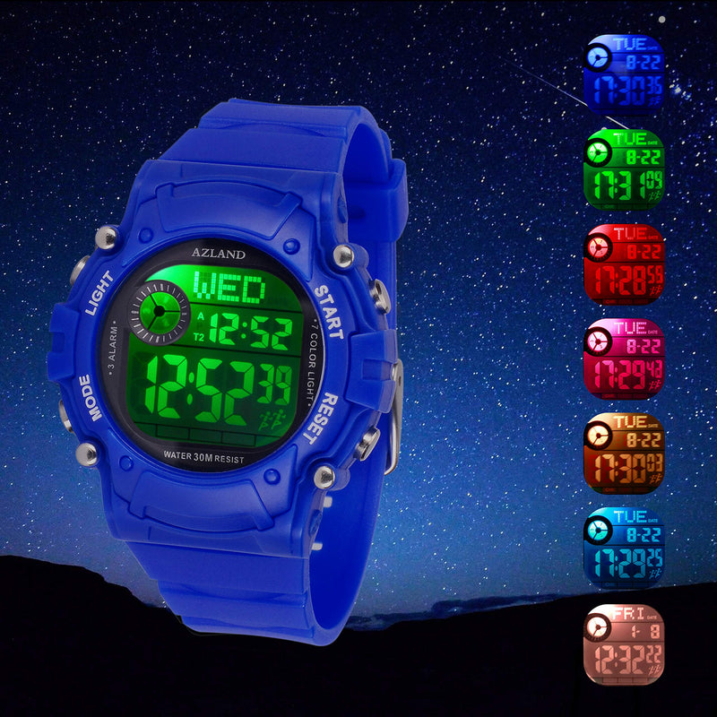 [Australia] - AZLAND 3 Multiple Alarms Reminder Sports Kids Wristwatch Waterproof Boys Girls Digital Watches BlueT 