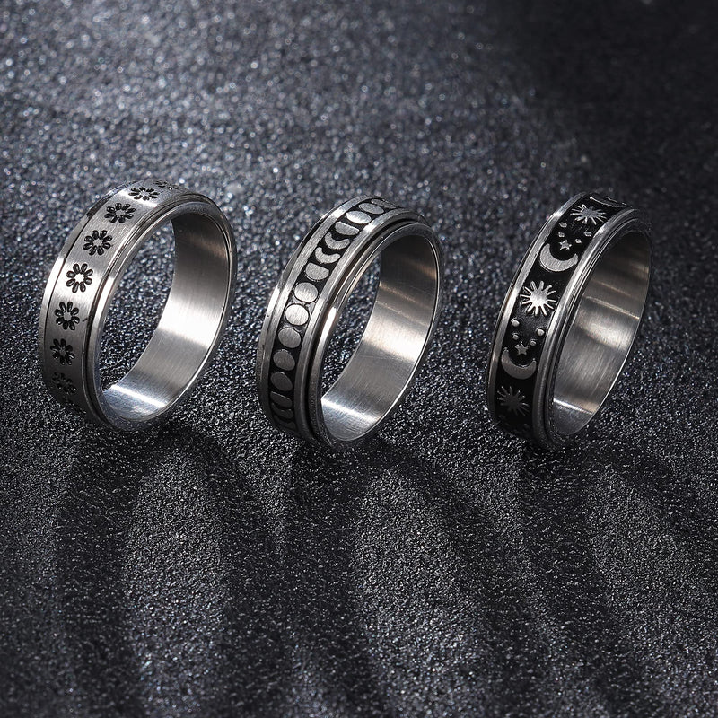 [Australia] - CASSIECA 4 Pcs Stainless Steel Fidget Rings for Women Mens Spinner Rings Flower Moon Star Cool Anxiety Rings Stress Relieving Wedding Promise Rings Set(Size 5-10) 6 