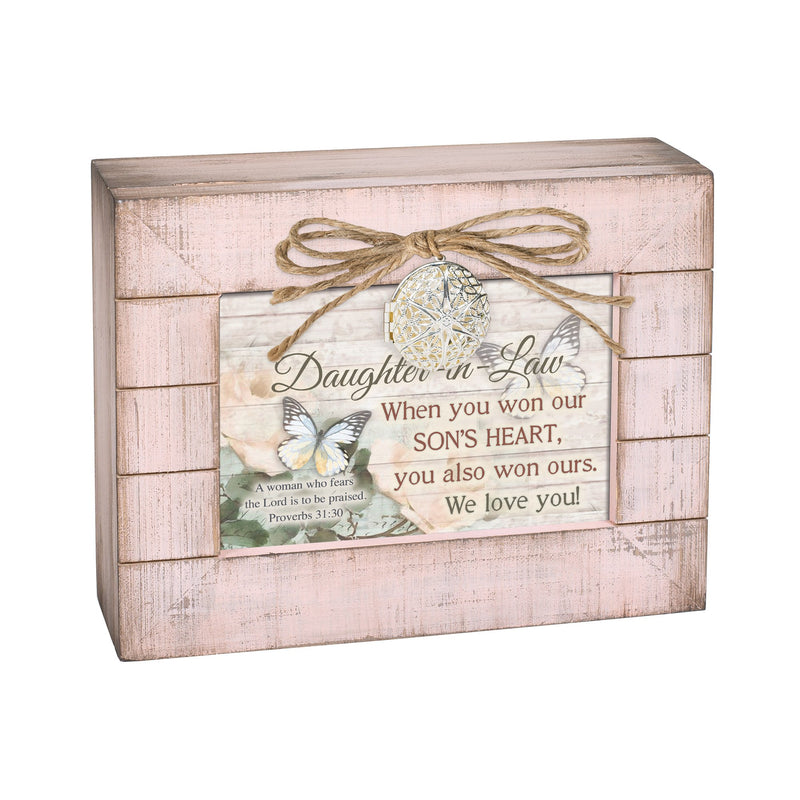[Australia] - Cottage Garden Daughter in Law We Love You Blush Pink Distressed Locket Music Box Plays Friend in Jesus 